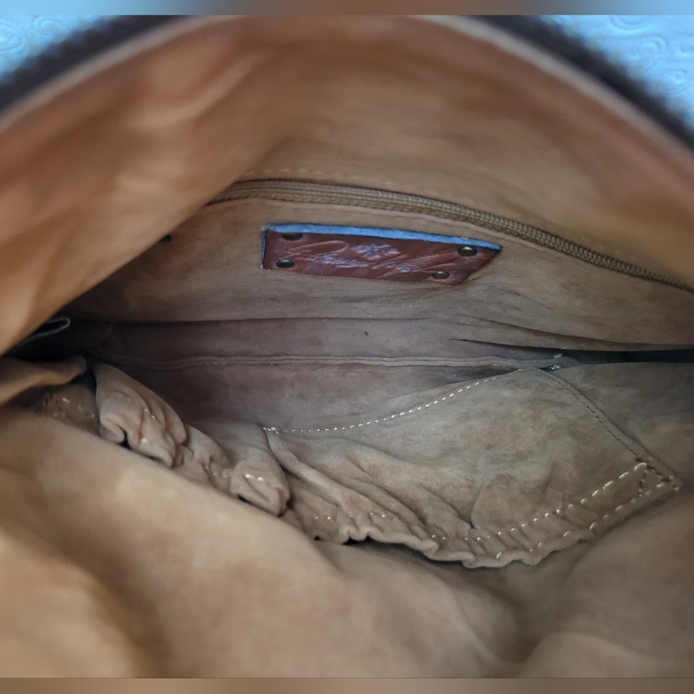 Patricia Nash tan / carmel brown Fold Over Leather Clutch Bag Purse - Picture 5 of 12